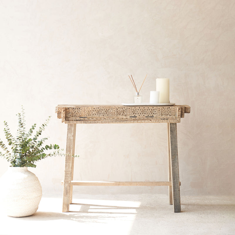 No. 6 | Vintage Teak Console with Carvings - Natural