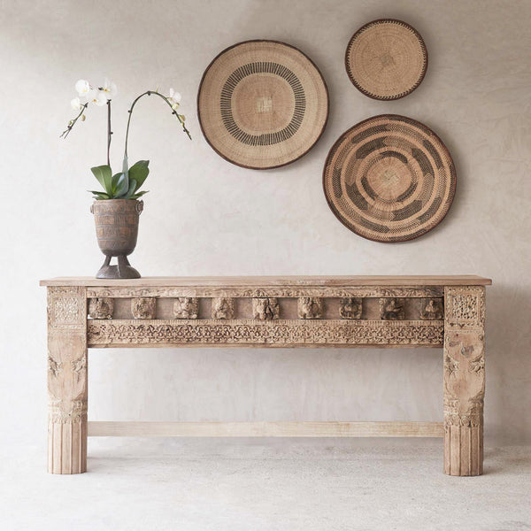 No. 7 | Vintage Teak Console with Carvings - Natural