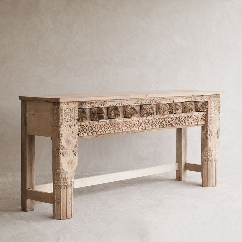 No. 7 | Vintage Teak Console with Carvings - Natural