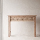 Vintage Teak Console with Carvings - Natural