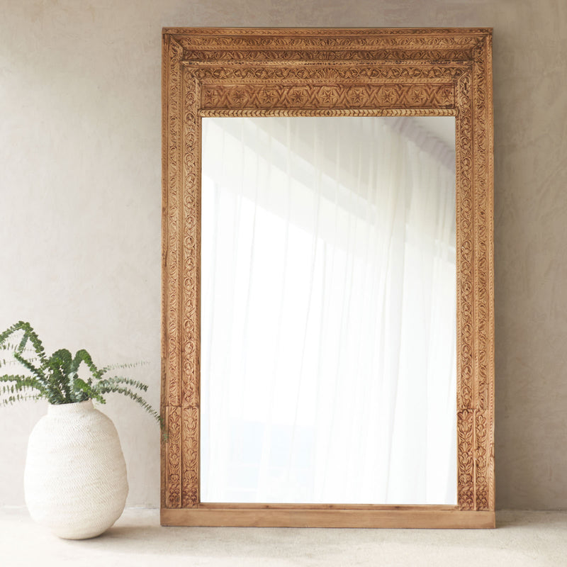 Vintage Teak Carved Mirror | Natural