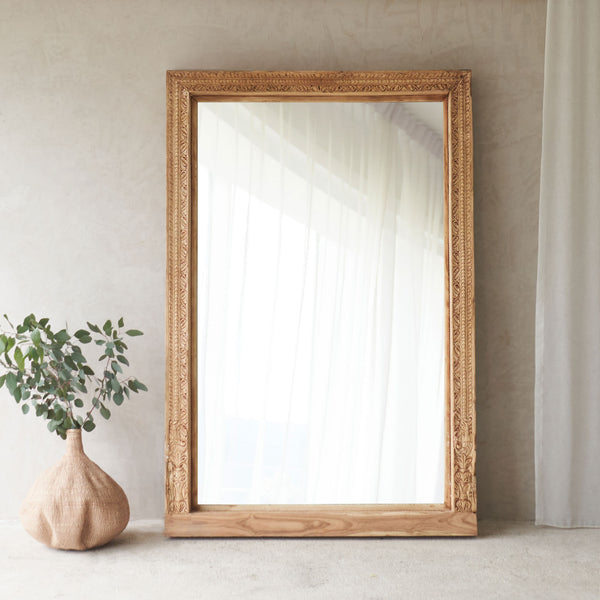 Vintage Teak Carved Mirror | Natural