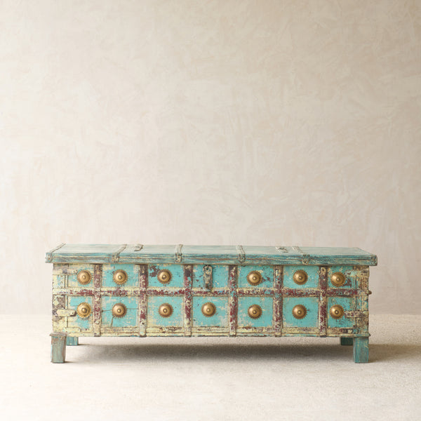 Vintage Chest with Brass Motifs | Bluewash