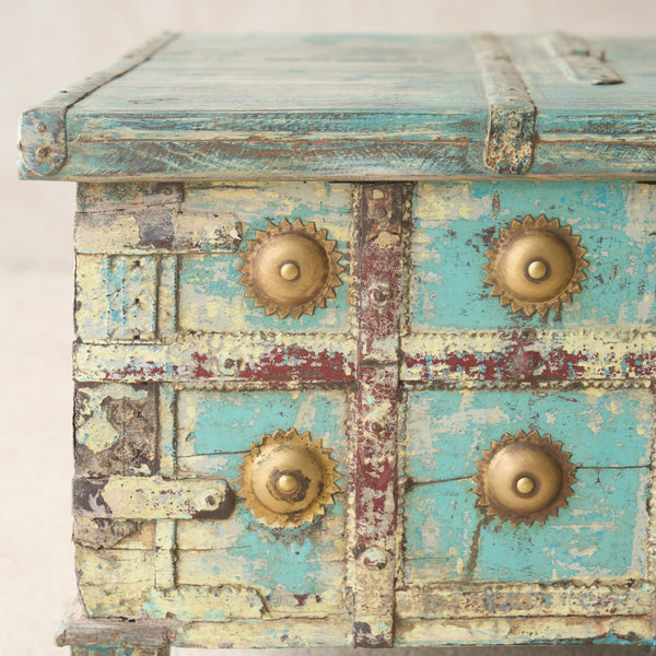 Vintage Chest with Brass Motifs | Bluewash