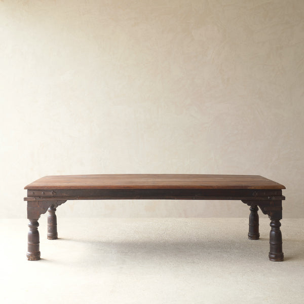 Vintage Teak Coffee Table handcrafted from reclaimed solid teak with authentic aged character, inspired by the traditional Indian Bajot table.