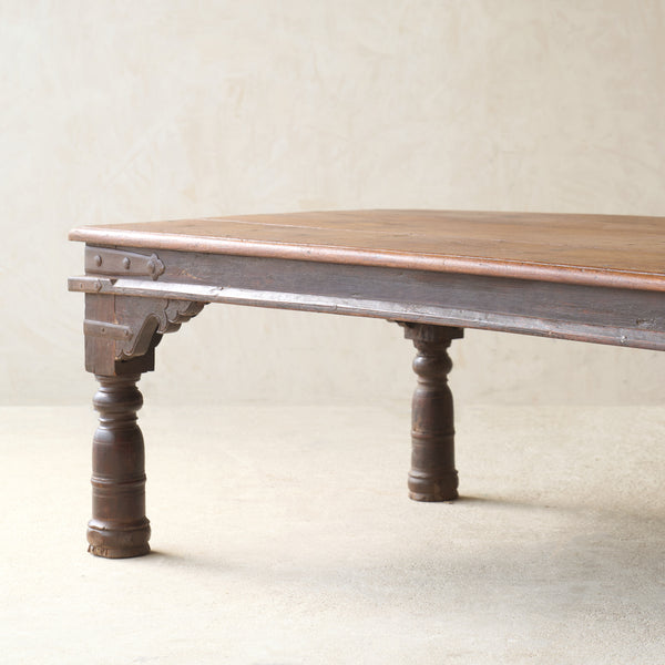 Vintage Teak Coffee Table handcrafted from reclaimed solid teak with authentic aged character, inspired by the traditional Indian Bajot table.