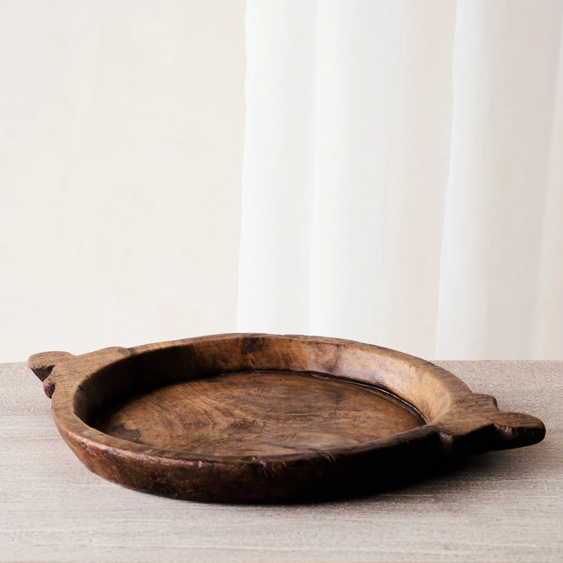 Vintage Wooden Parat Bowl - Round Handle