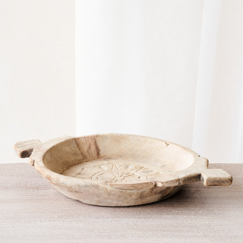 Vintage Wooden Carved Parat Bowl - Floral A