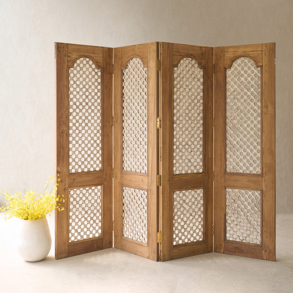 Vintage Jali Room Divider | 4 Panels - Natural