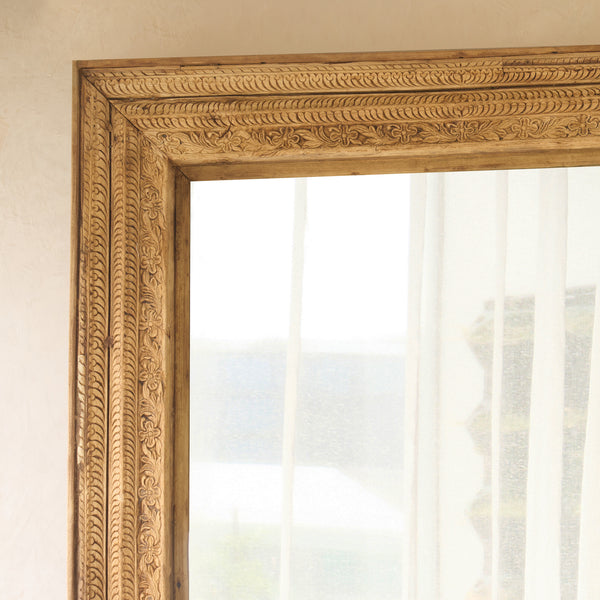 Reclaimed Architectural Teak Mirror handcrafted from an antique carved teak architectural doorway salvaged from a historic home in India.