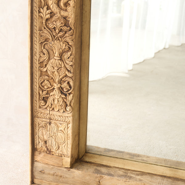 Reclaimed Architectural Teak Mirror handcrafted from an antique carved teak architectural doorway salvaged from a historic home in India.