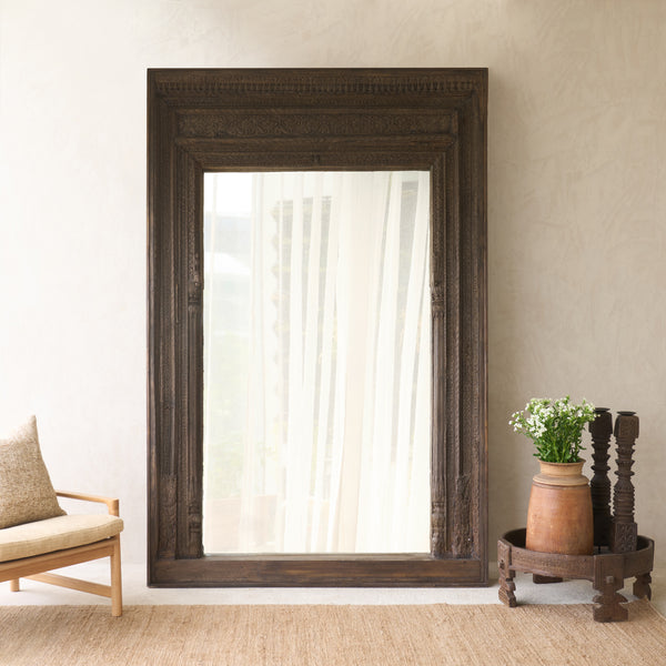 Vintage Teak Carved Mirror | Dark Brown | No. 3
