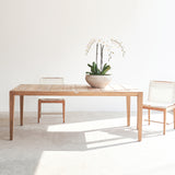 Pier outdoor teak dining table with byron teak dining chairs in white - Originals Furniture Singapore