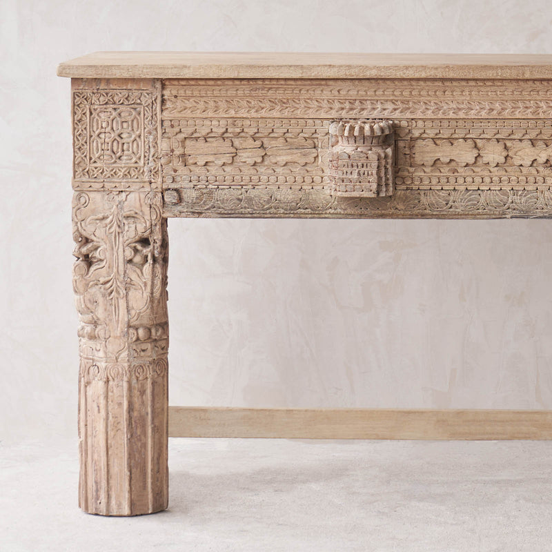 Vintage Teak Console with Carvings