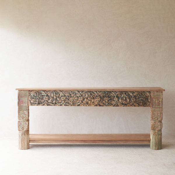 Vintage Teak Console with Carvings
