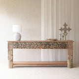Vintage Teak Console with Carvings