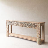 Vintage Teak Console with Carvings