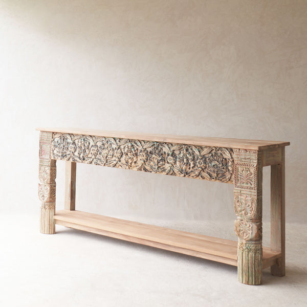 Vintage Teak Console with Carvings
