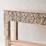 Vintage Teak Console with Carvings