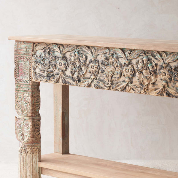 Vintage Teak Console with Carvings