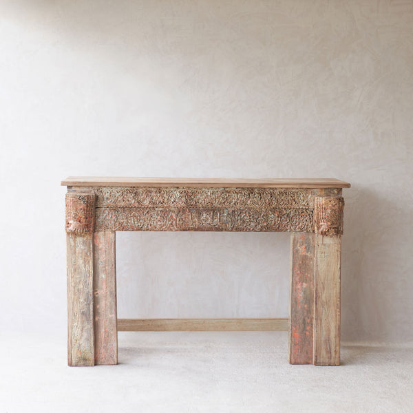 Vintage Teak Console with Carvings