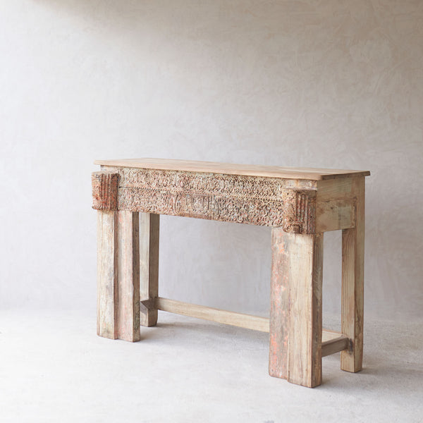 Vintage Teak Console with Carvings
