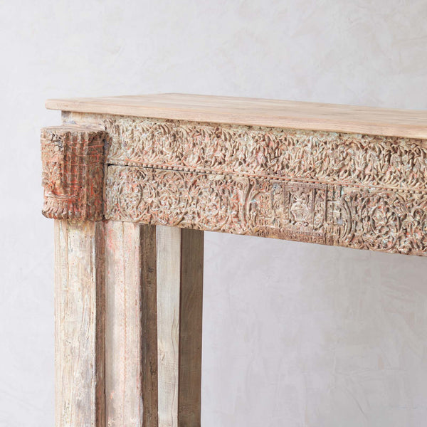 Vintage Teak Console with Carvings
