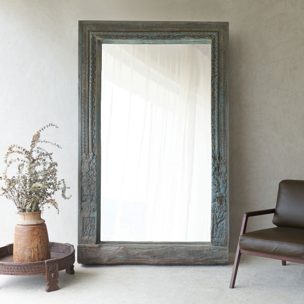 Vintage Carved Teak Mirror | Bluewash