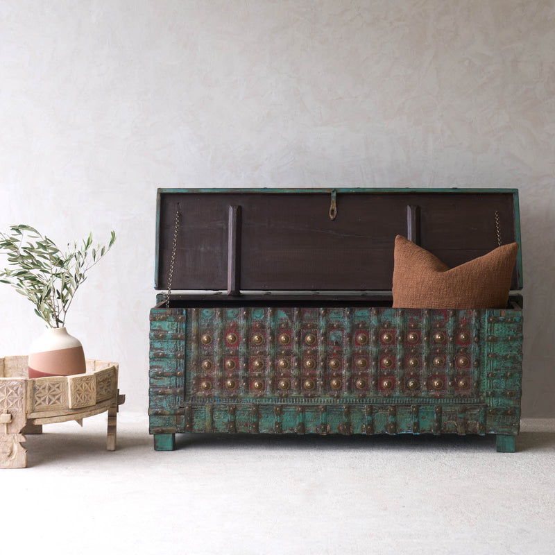 Vintage Chest with Brass Motif | Bluewash