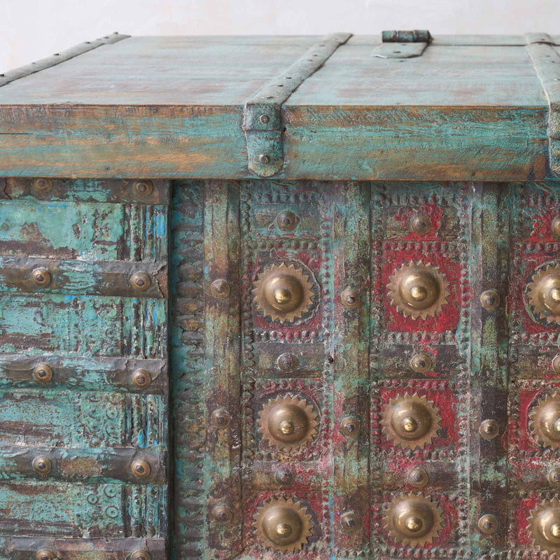 Vintage Chest with Brass Motif | Bluewash