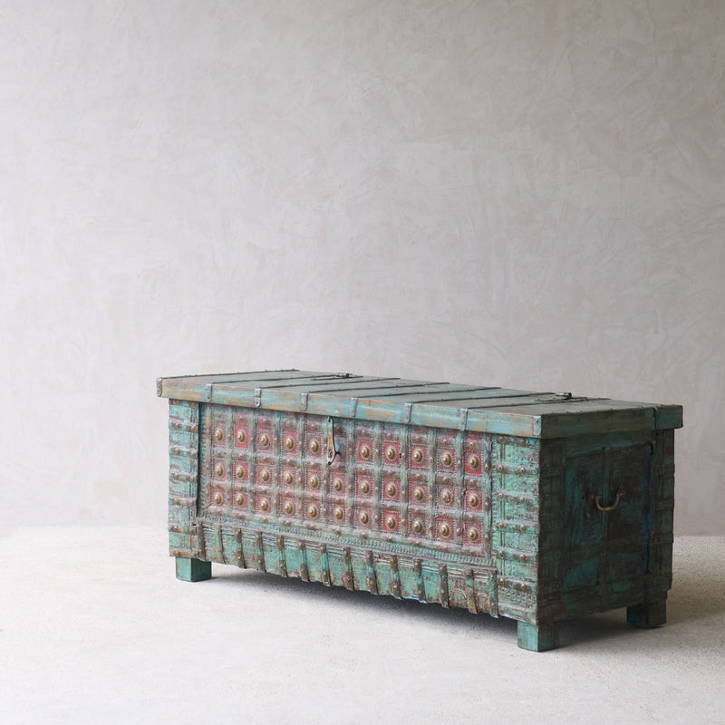 Vintage Chest with Brass Motif | Bluewash