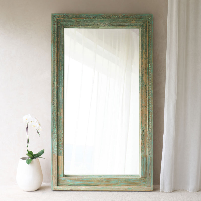 Vintage Carved Mirror | Rustic Green