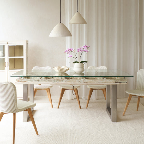 Vintage Teak Dining Table | Whitewashed Mint