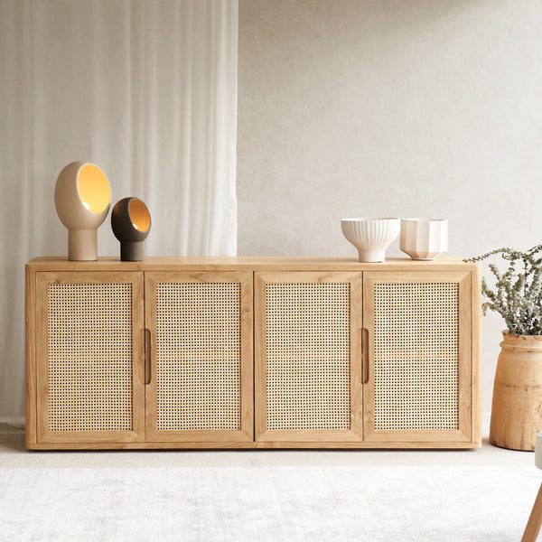 Bromo Rattan Sideboard | 4 Doors - Old Teak Natural (200cm)