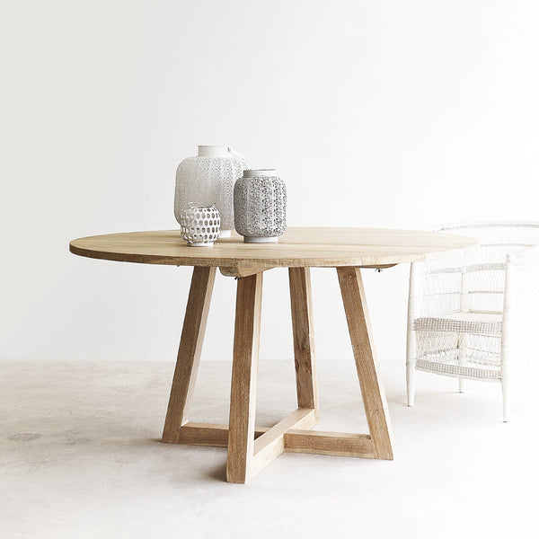 Java teak round dining table in whitewash - Originals Furniture Singapore