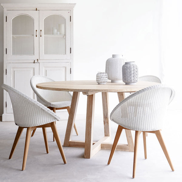 Java teak round dining table in whitewash - Originals Furniture Singapore