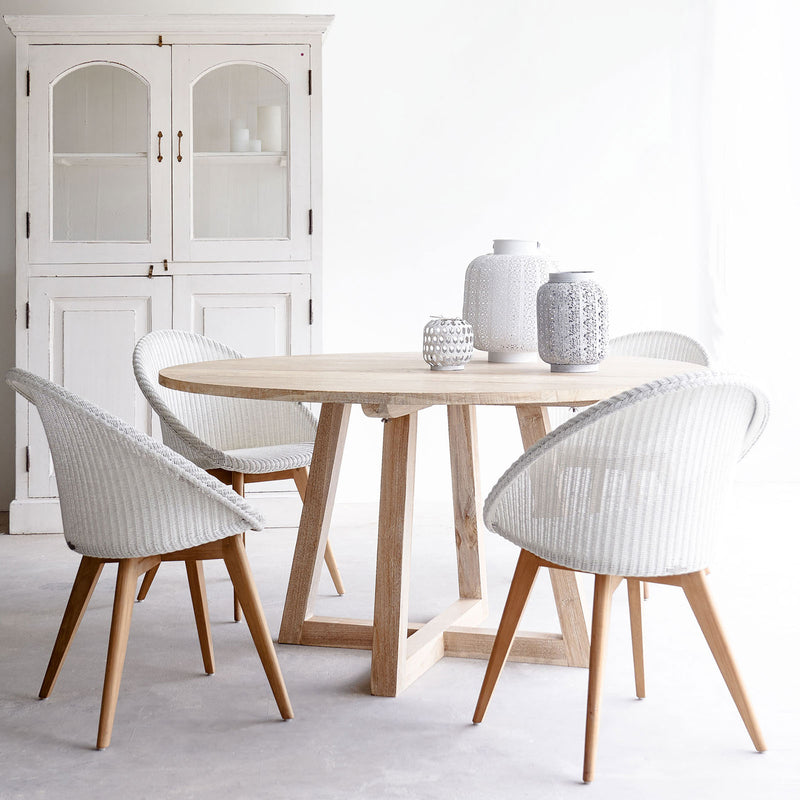 Java teak round dining table in whitewash - Originals Furniture Singapore