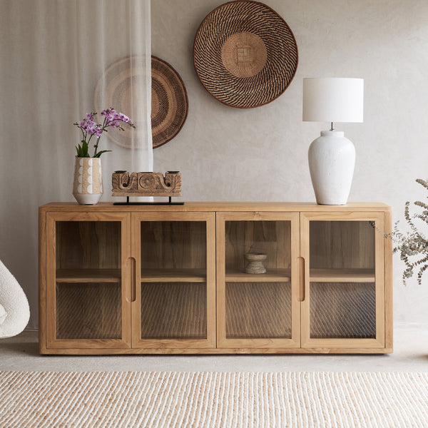 Bromo Sideboard | 4 Glass Doors - Old Teak Natural (200cm)
