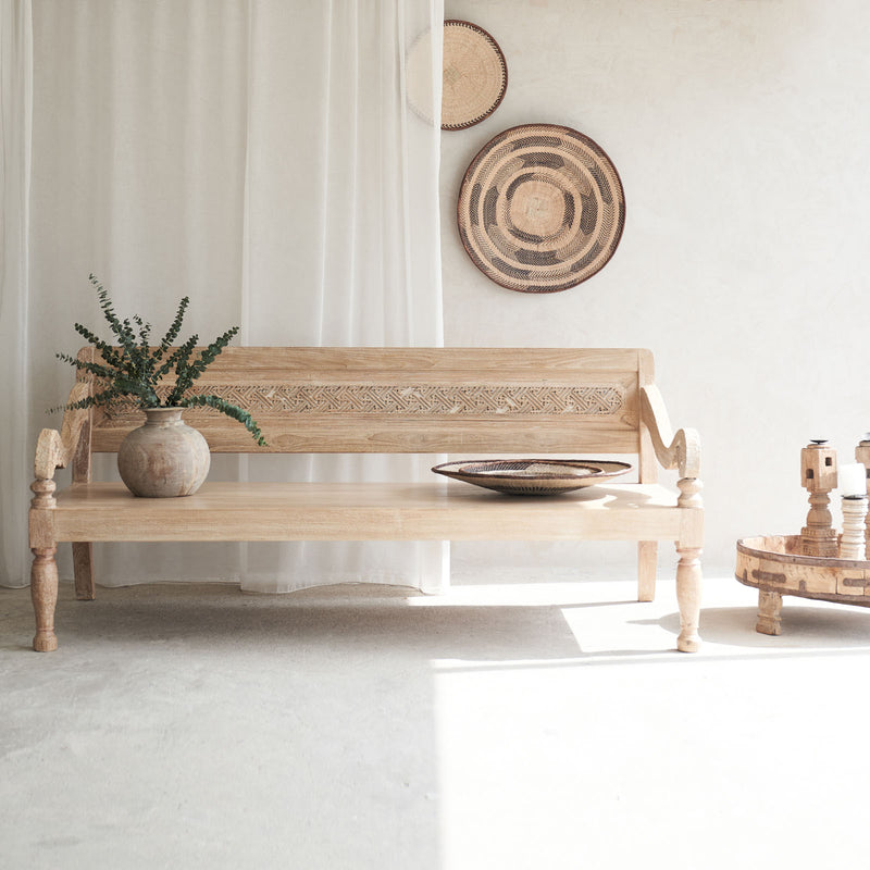 Java Teak Carved Daybed | Whitewash C