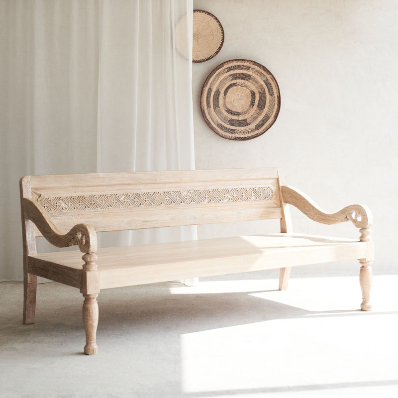 Java Teak Carved Daybed | Whitewash C