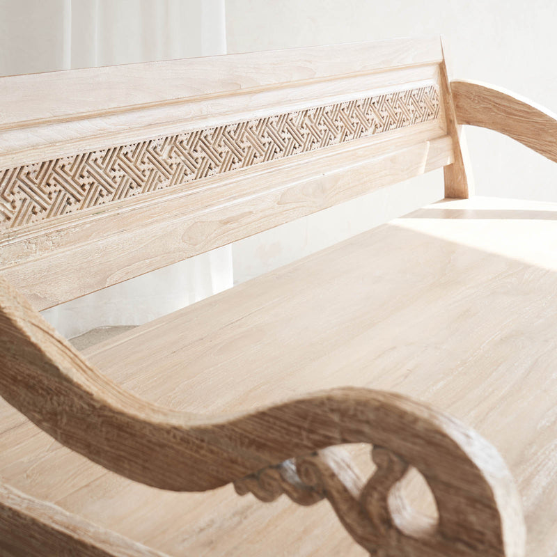 Java Teak Carved Daybed | Whitewash C