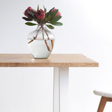 Java teak dining table in whitewash with white A-frame base - Originals Furniture Singapore