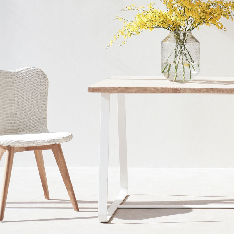 Java teak dining table whitewash with white sleigh base - Originals Furniture Singapore