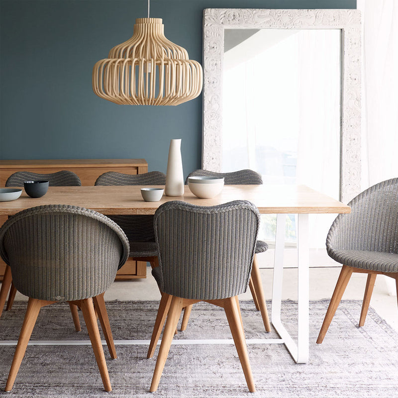 Java teak dining table whitewash with white sleigh base - Originals Furniture Singapore