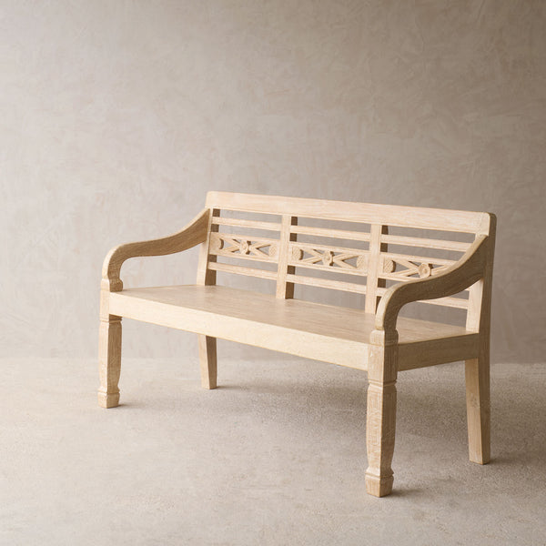 Java Carved Bench | Teak - Whitewash A