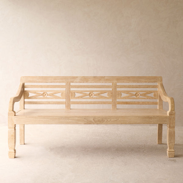 Java Carved Bench | Teak - Whitewash B