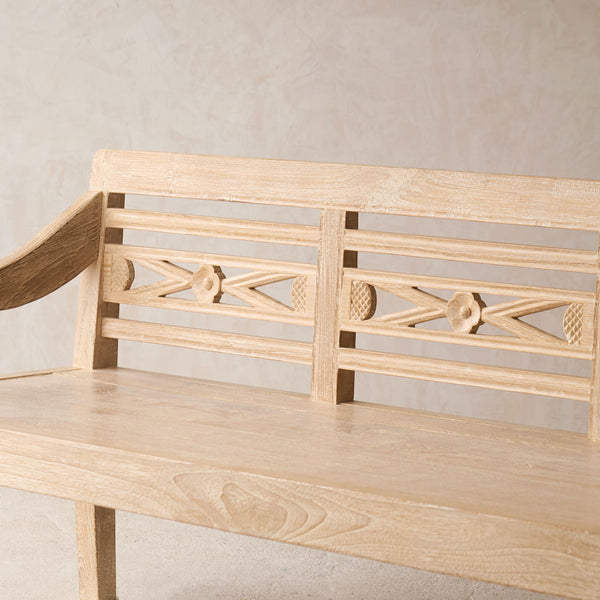 Java Carved Bench | Teak - Whitewash B