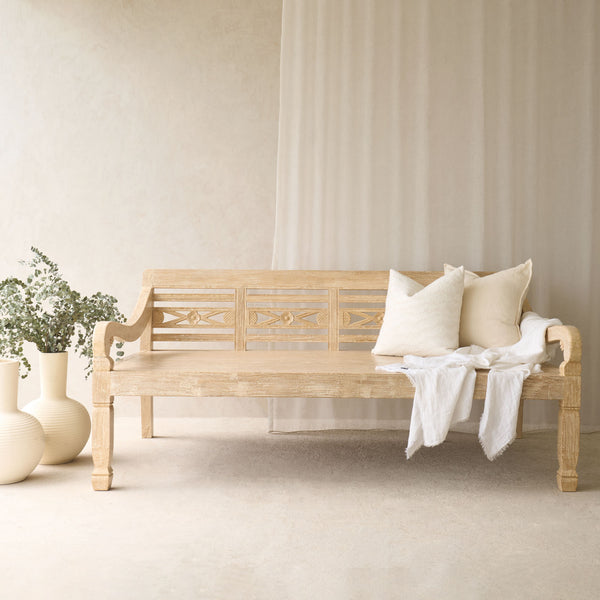 Java Carved Daybed | Teak - Whitewash A (Approx. 200cm)