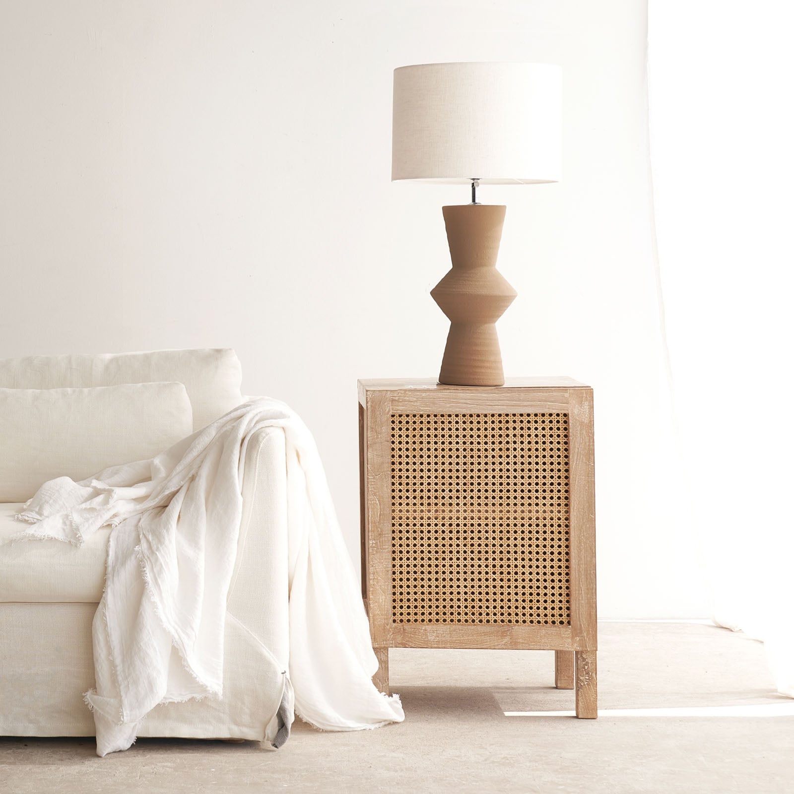 Whitewashed Rattan Table Rattan Bedside Table | Teak - Whitewash – Originals Furniture