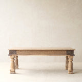 Vintage Teak Coffee Table Natural handcrafted from reclaimed solid teak with a light natural finish and traditional carved details.